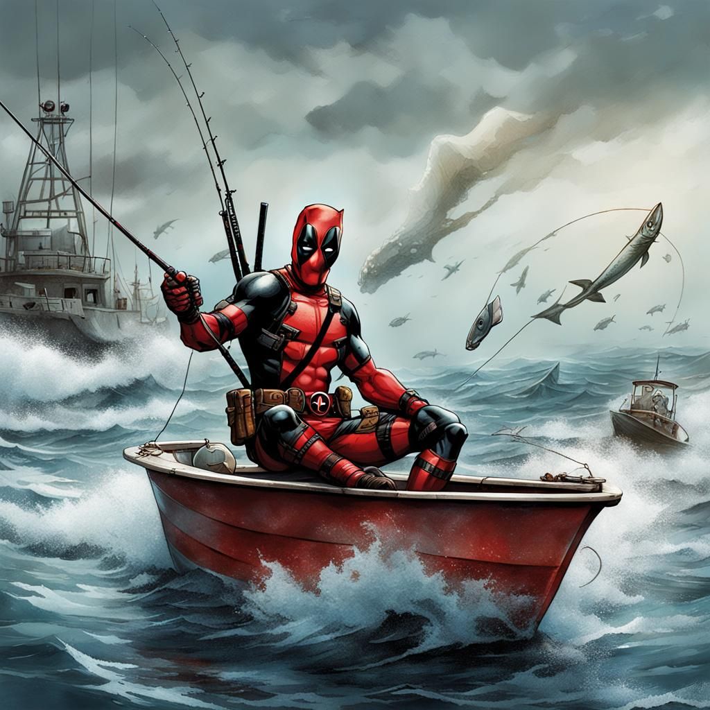 Deadpool engaged in big-game fishing