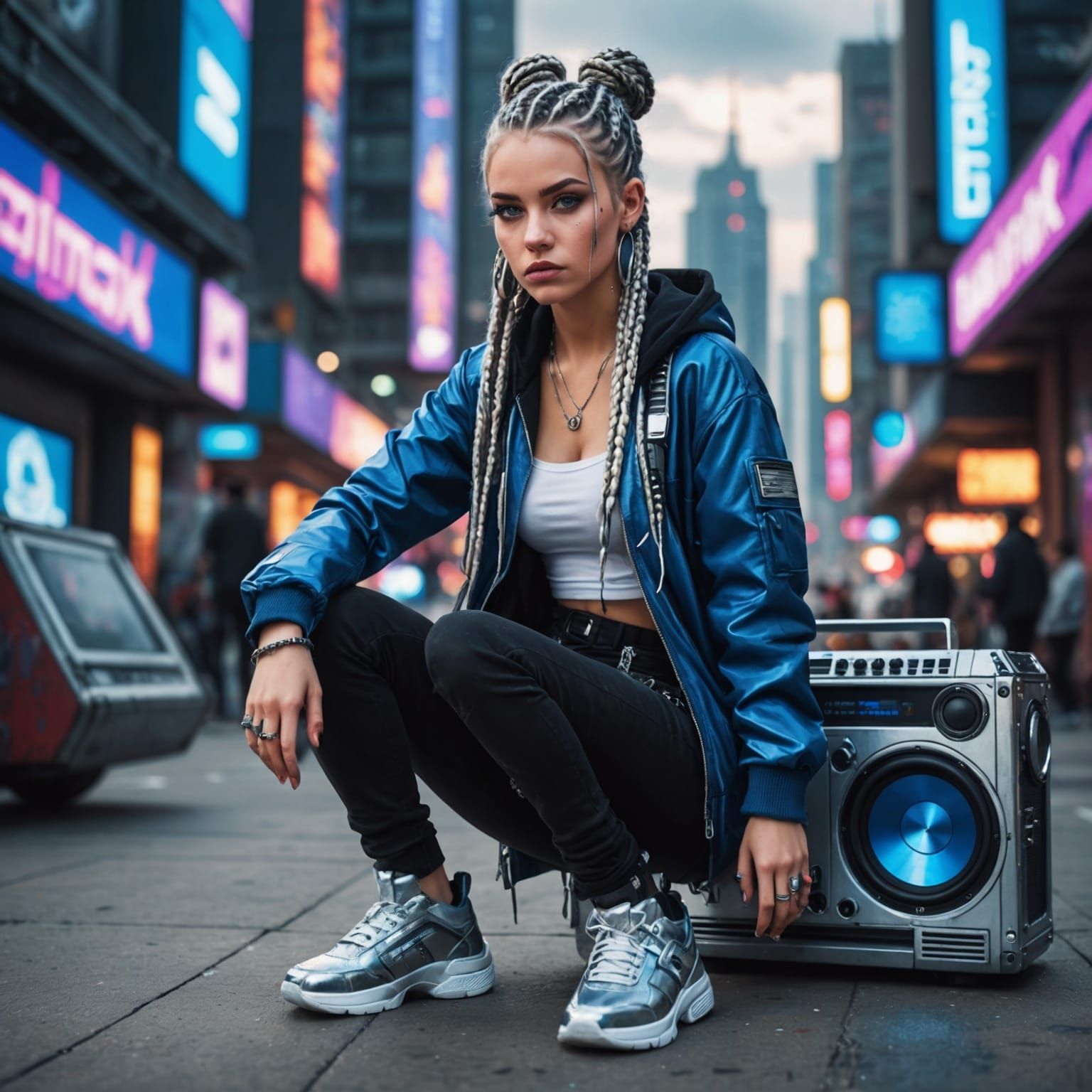 Grunge Punk Girl in Sci-Fi City, Gothic Art