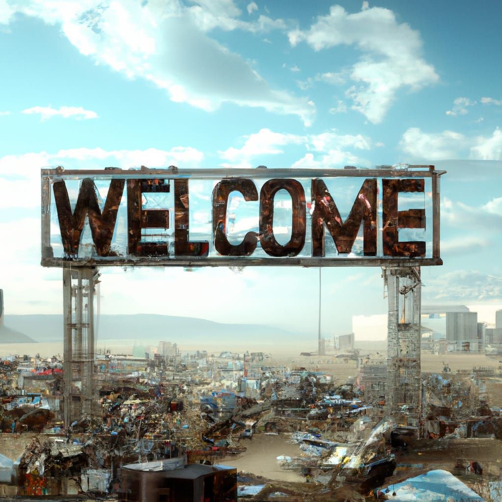 Apocalyptic Robot City Billboard in Digital Painting Style