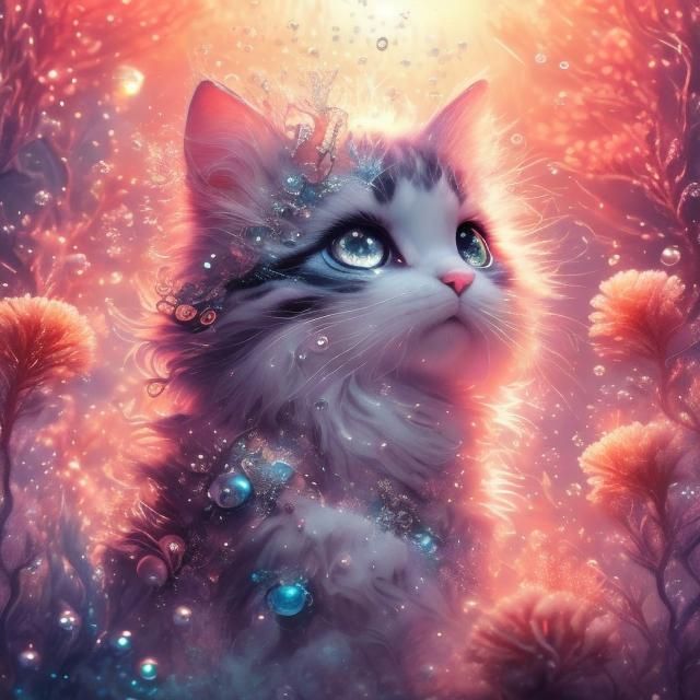 Underwater Ombre Cat Portrait in Vaporwave Style