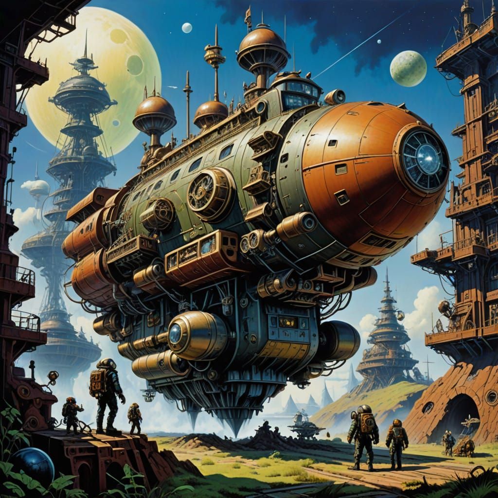 A Futuristic Steampunk Spaceship Blends Victorian and Indust...