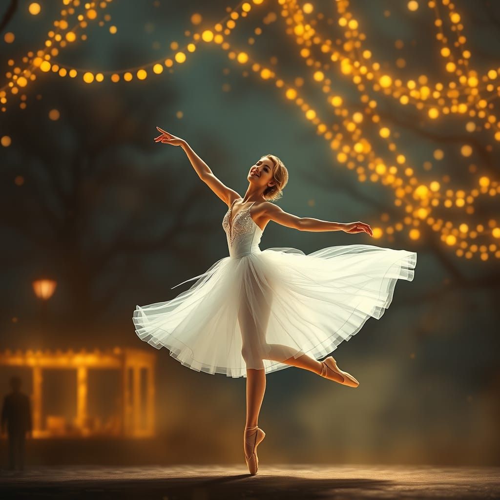 Ethereal Ballerina in Whimsical Night Sky