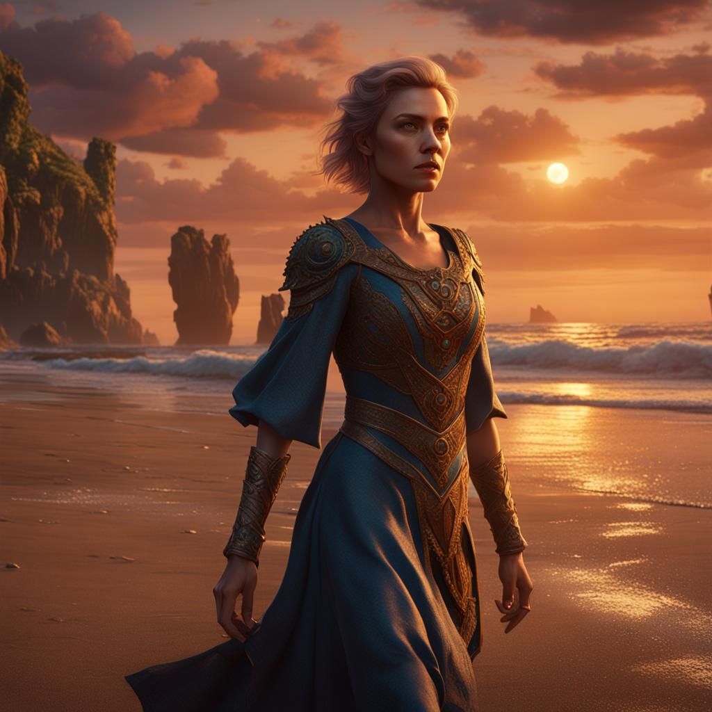 Jodie Lynn Resther on Beach at Sunset