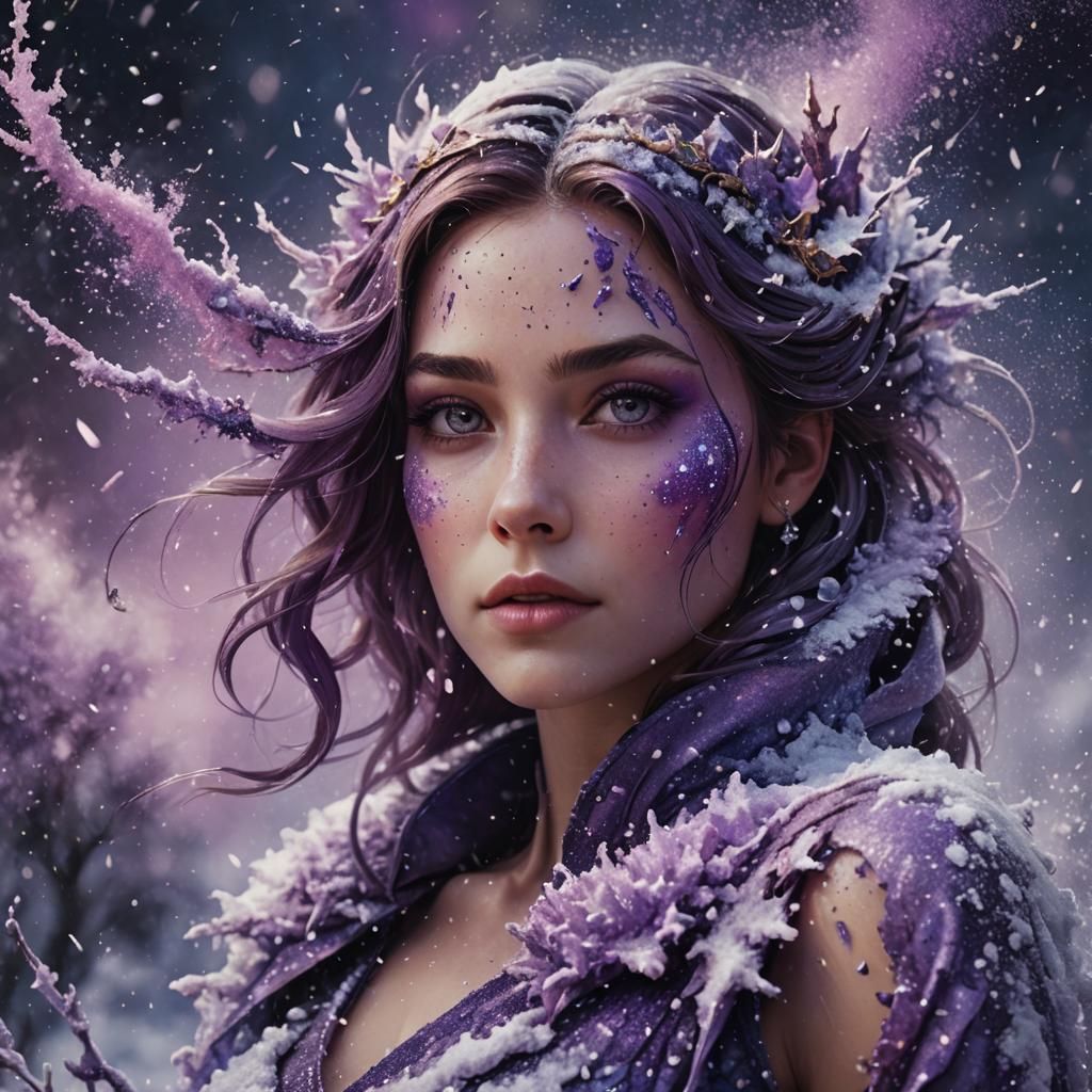Purple Snow Woman: A Watercolor Fantasy Portrait