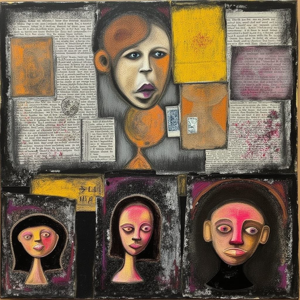 Raw Mixed Media Artwork Inspired by Basquiat and Kahlo