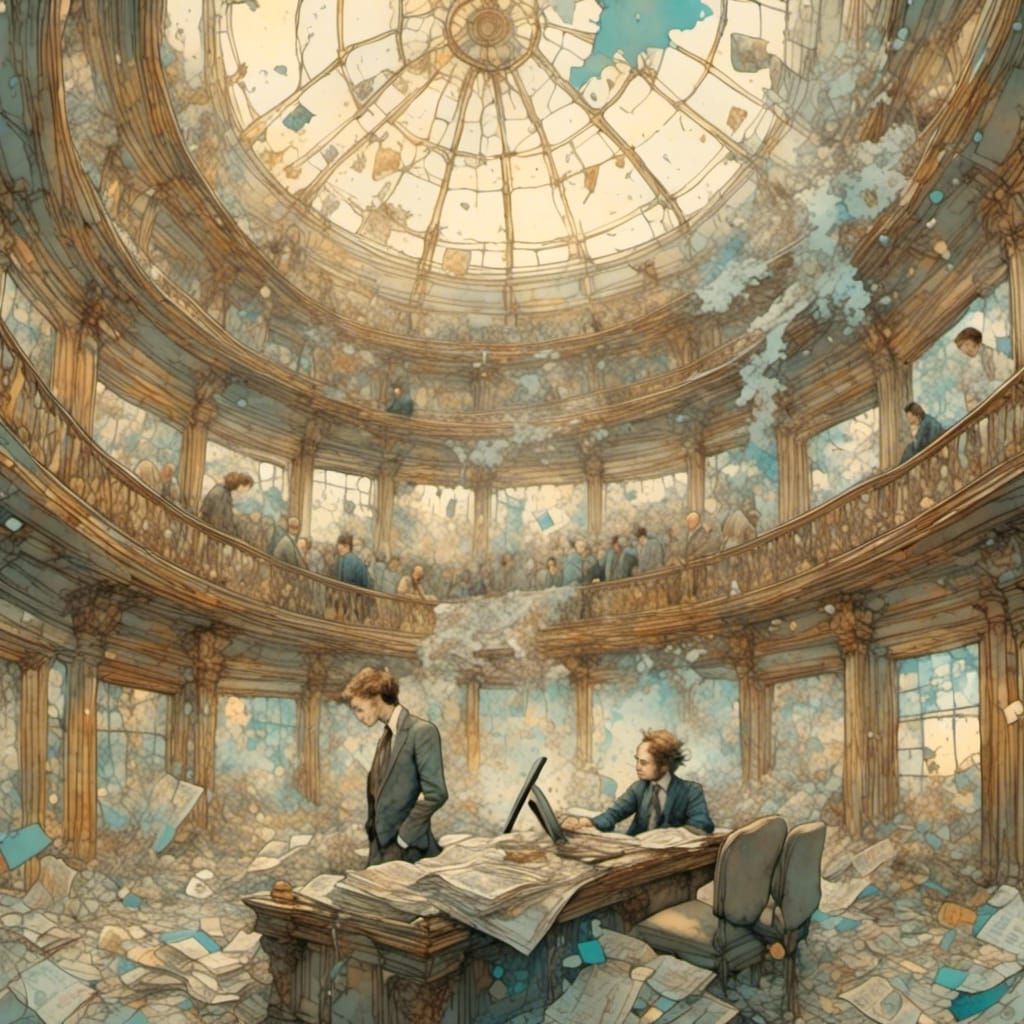 Surreal Stock Market Crash Painting in Polychromous Style