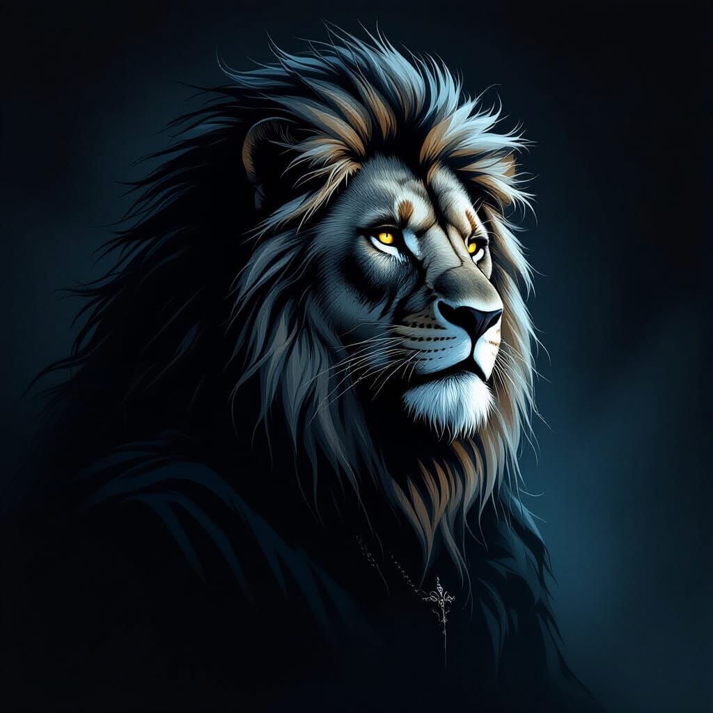 Menacing Lion Tattoo in Dark Fantasy Style