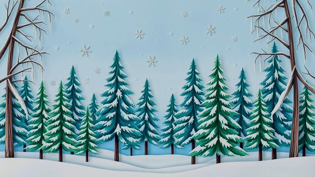 Winter Forest Landscape in Origami Style
