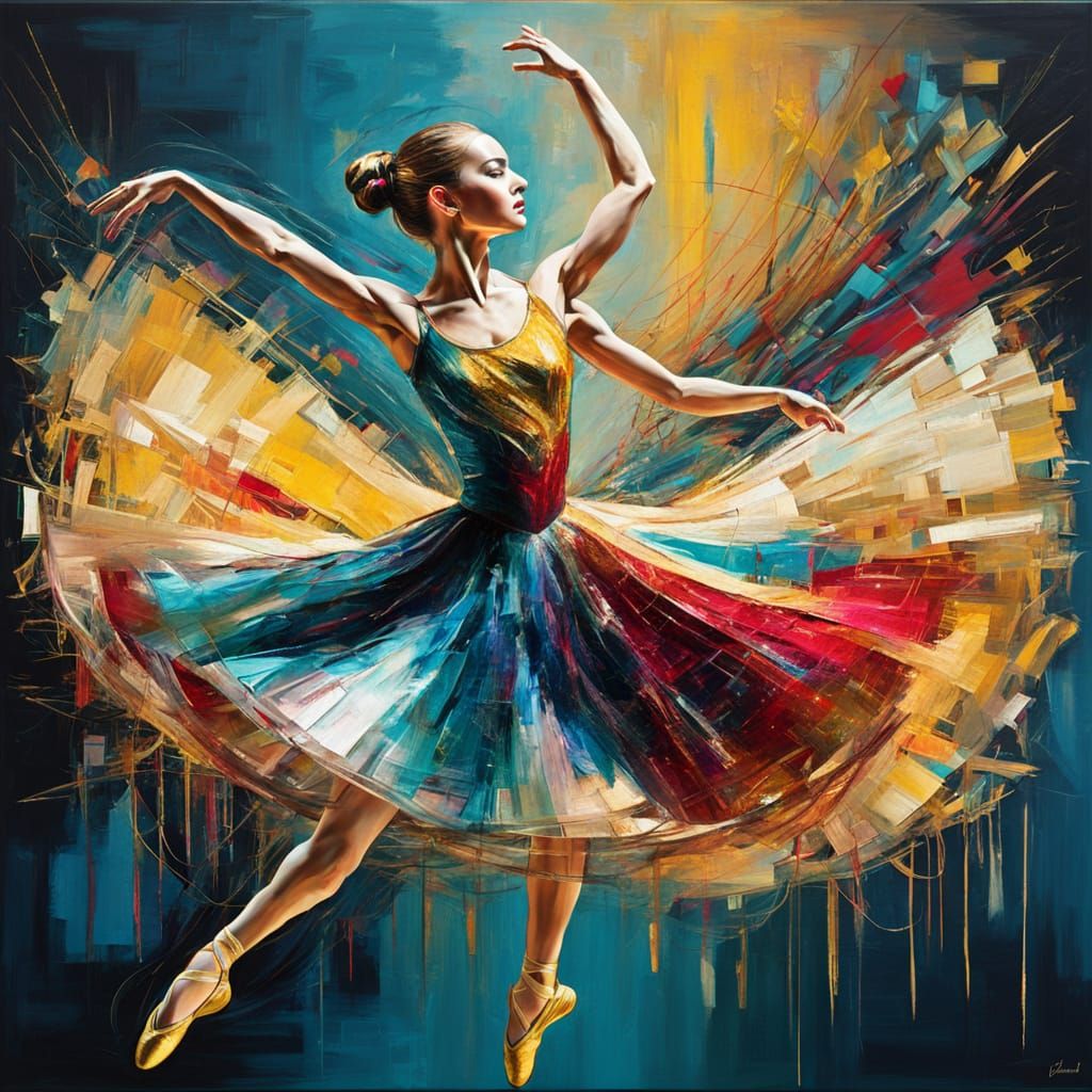 Ballerina in Motion with String Art Elements
