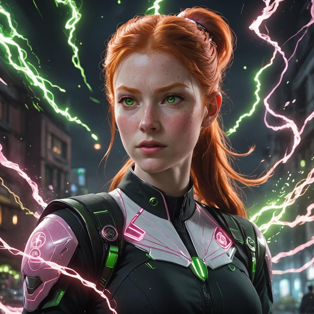 Redhead with Green Energy Telekinesis, Fantasy Art