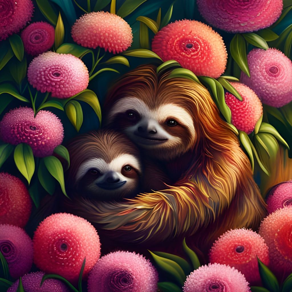 Sloth Family: A Hyperdetailed Fantasy Art Photograph