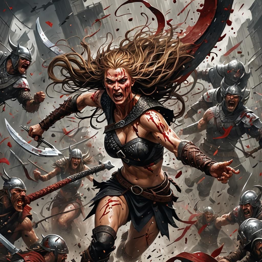 Viking Princess in Bloody Battle, Dark Fantasy Art