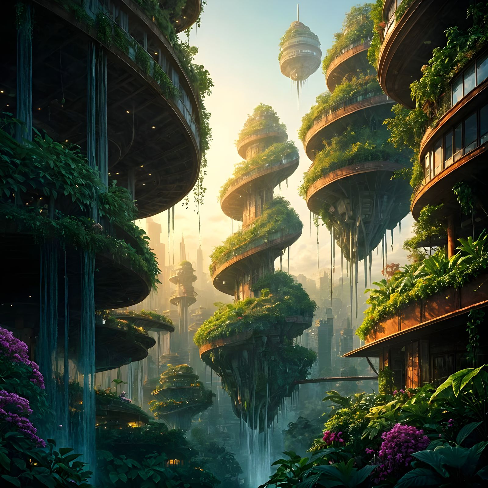 Spiral Urban Oases in Solarpunk Style