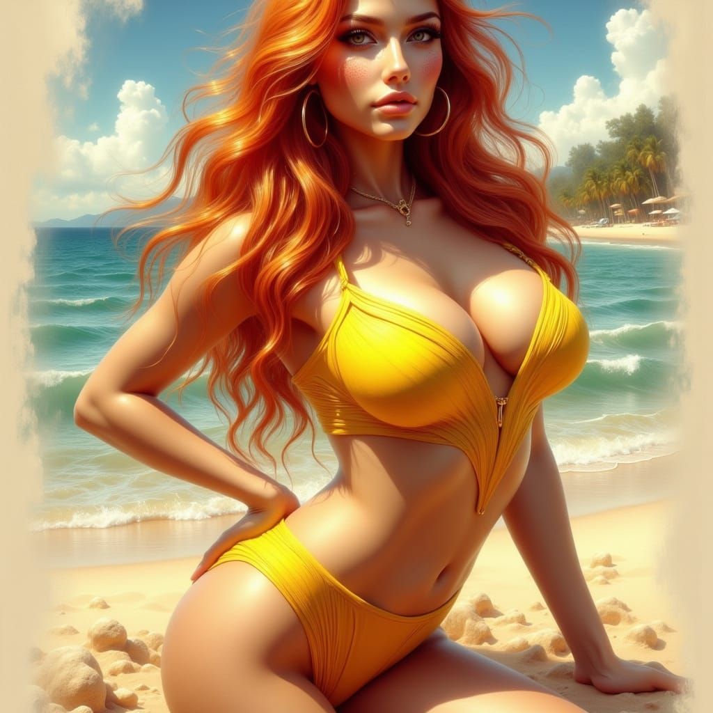Redhead in Yellow Bathing Suit, Comic Book Flair