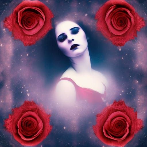 Eerie Victorian Gothic: Sad Woman with Roses