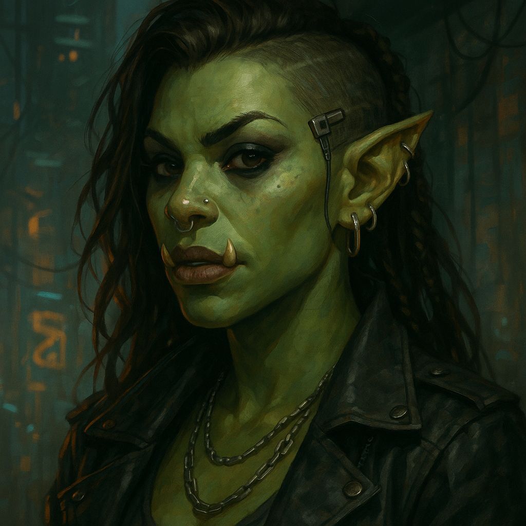 Shadowrun Female Ork Portrait in Cyberpunk Style