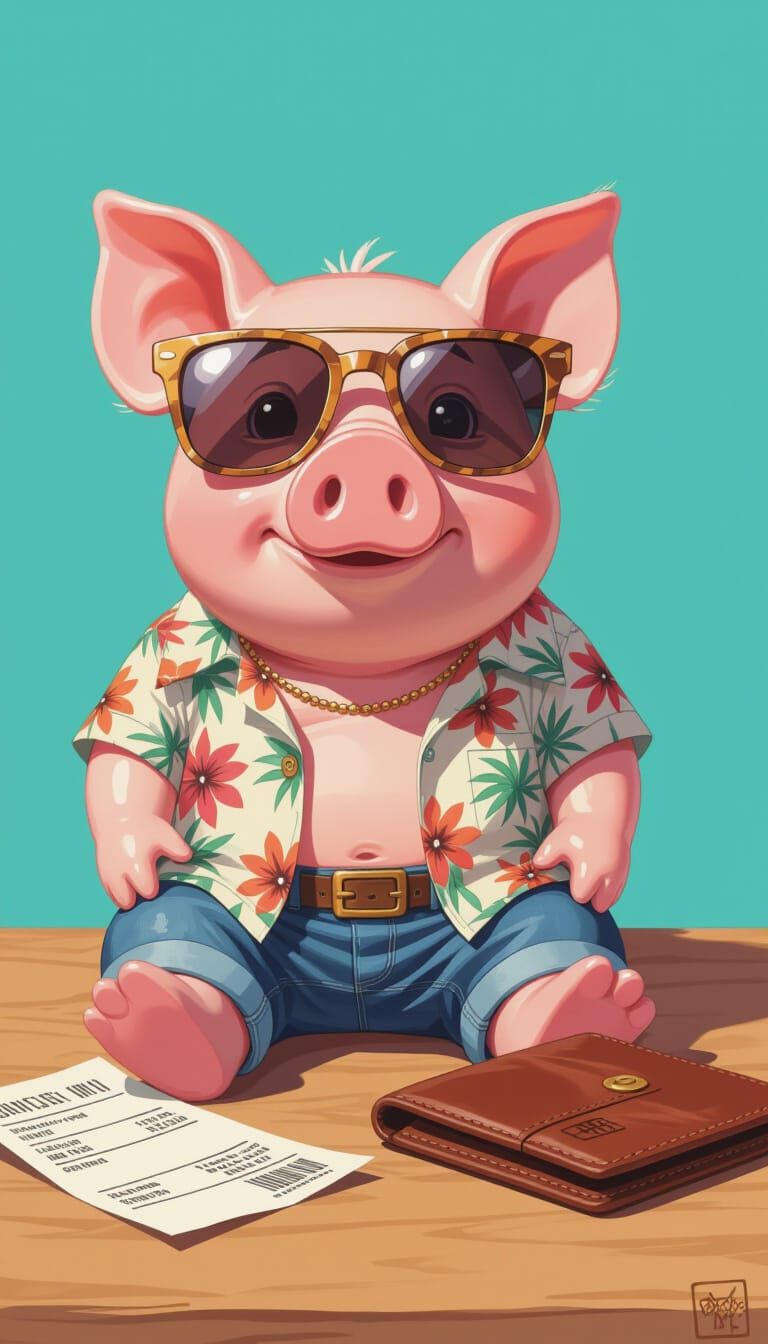Piggy Bank in Sunglasses: Digital Art Collage