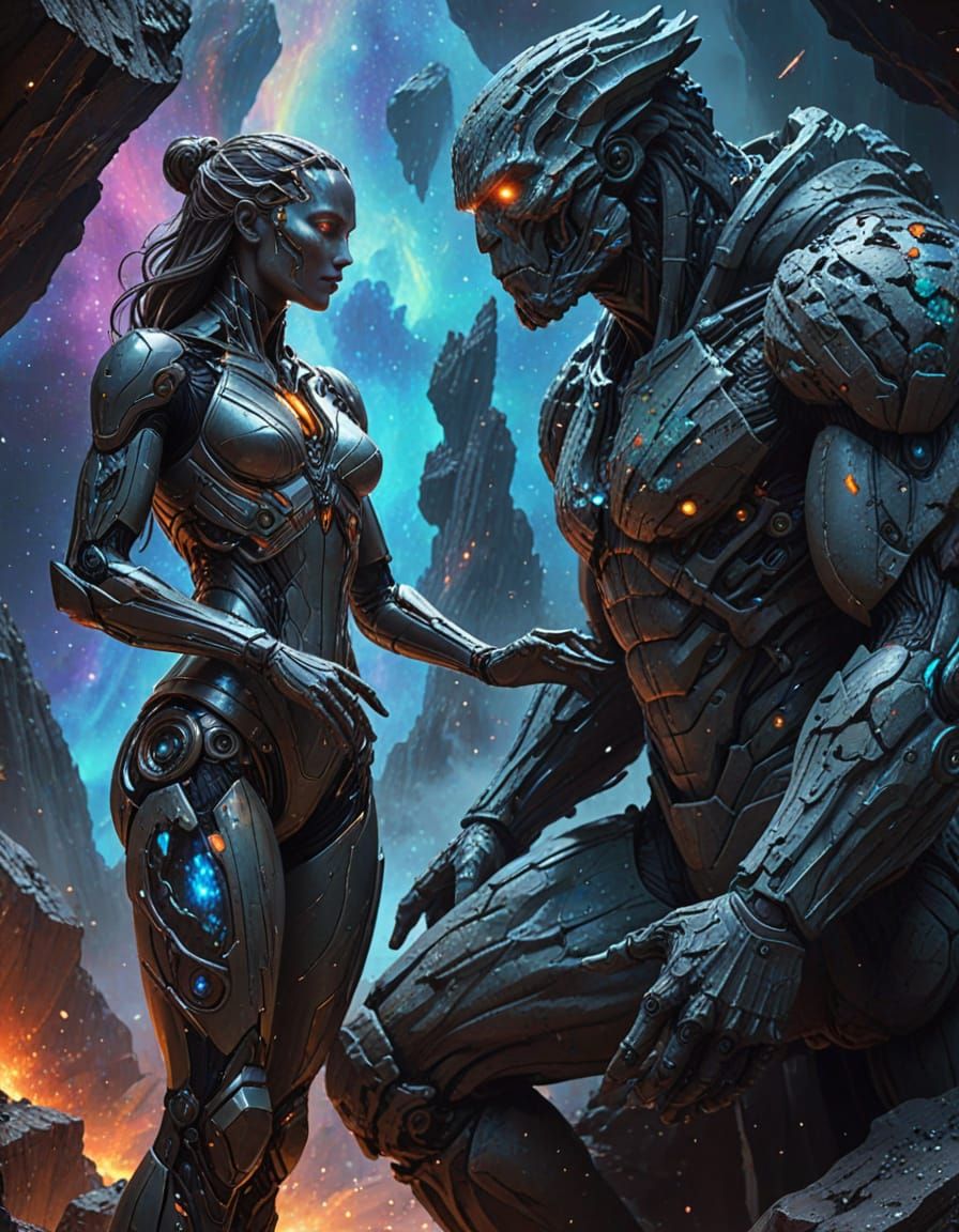 Sculptor Carves Asteroid Statue in Cosmic Nebula