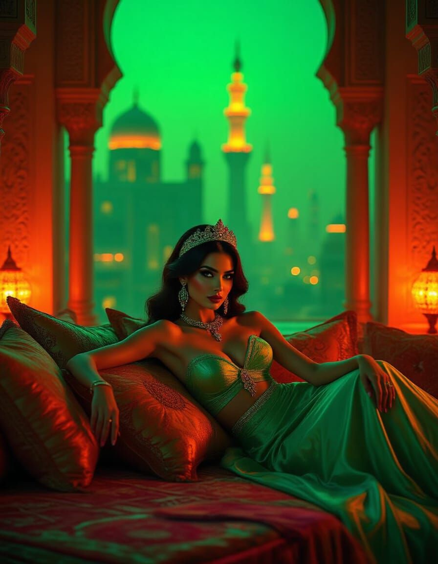 Neon Arabian Nights: A Princess in Cyberpunk Style