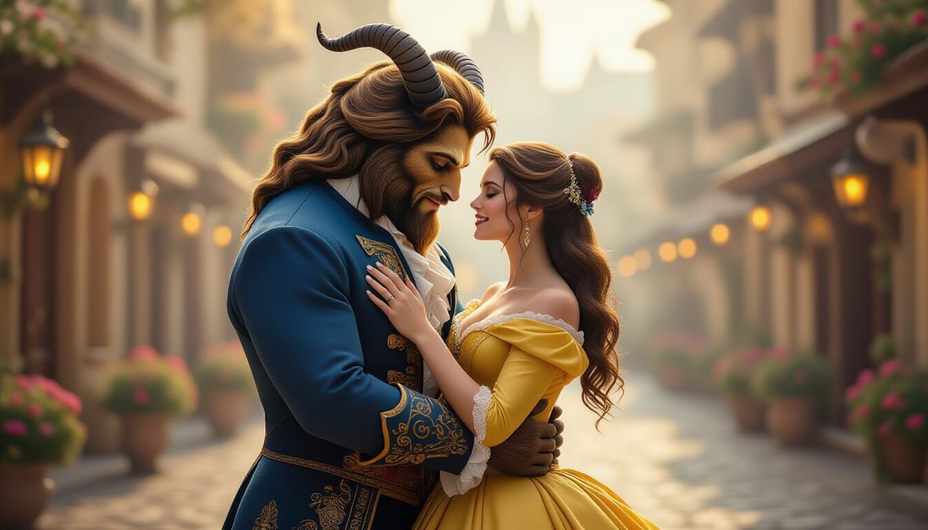 Beauty and the Beast Share a Warm Embrace