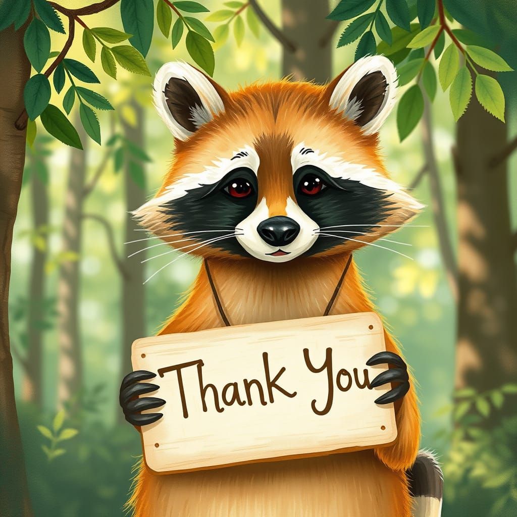 Mischiefous Raccoon in Folk-Art Whimsy