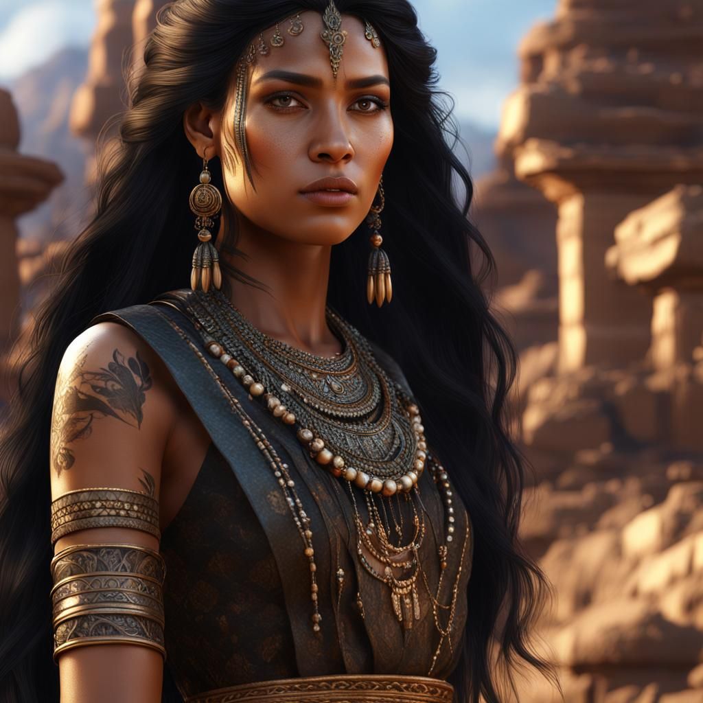 Beautiful Amerindian Woman in Hyperrealistic Detailed Style