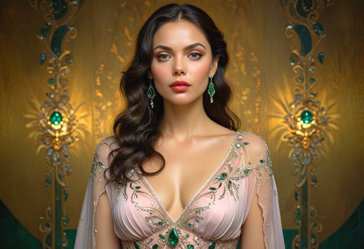 Ornella Muti Portrait in Klimt-inspired Oil Painting