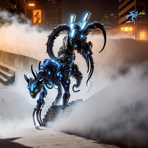 Cyberpunk Robotic Panther in Dystopian City