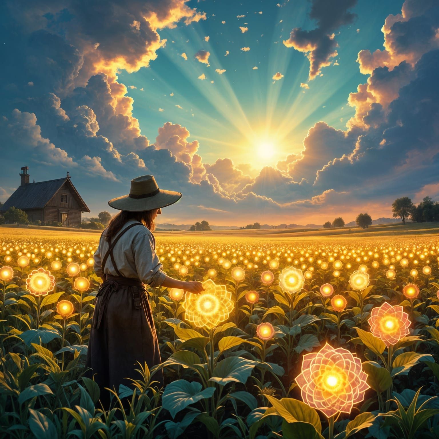 Halfling Farmer Tends Ethereal Crops Under Nebula Sky