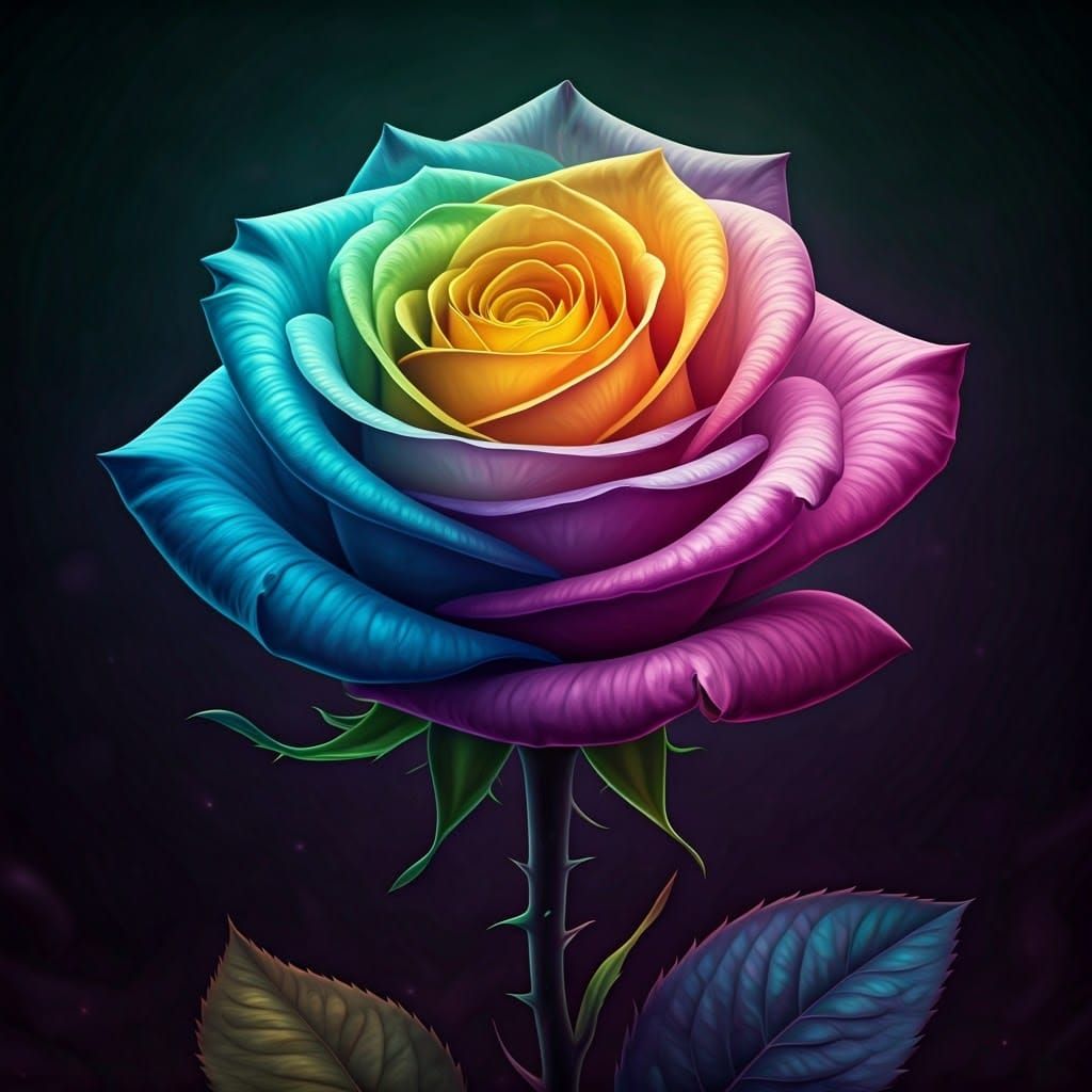 Pastel Rainbow Rosebud in Detailed Matte Painting