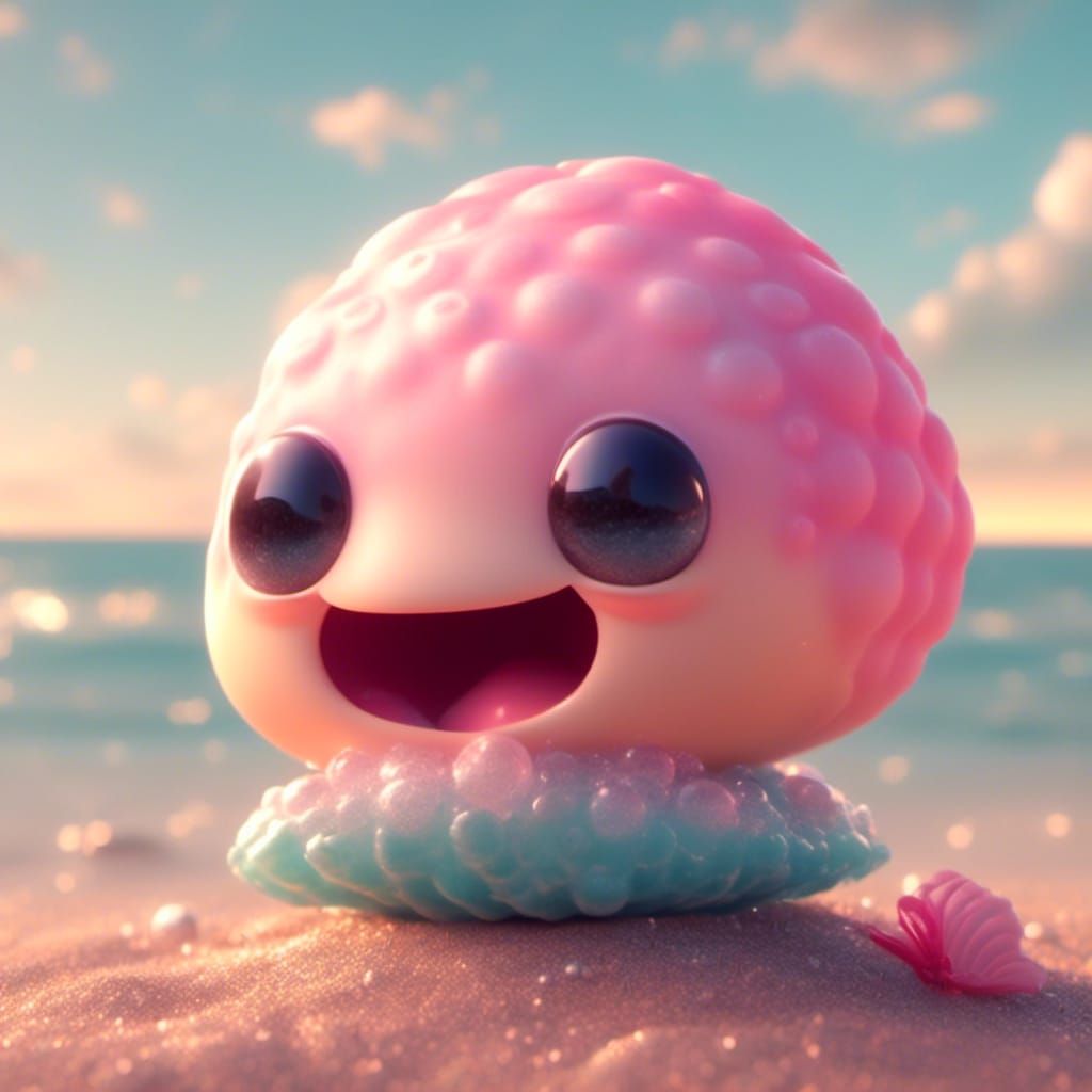 Kawaii Clam on a Beach: A Cute AI Image