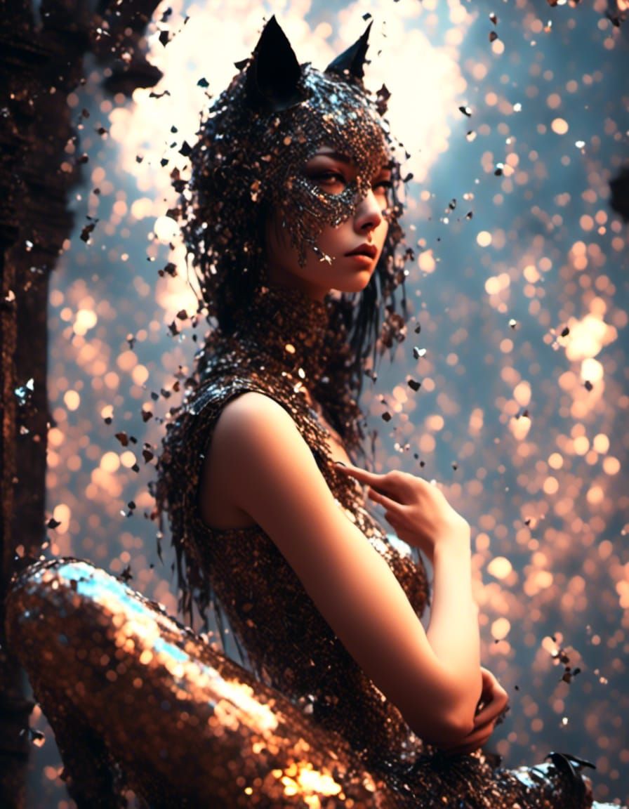 Realistic Catgirl Digital Art in Dark Fantasy Style