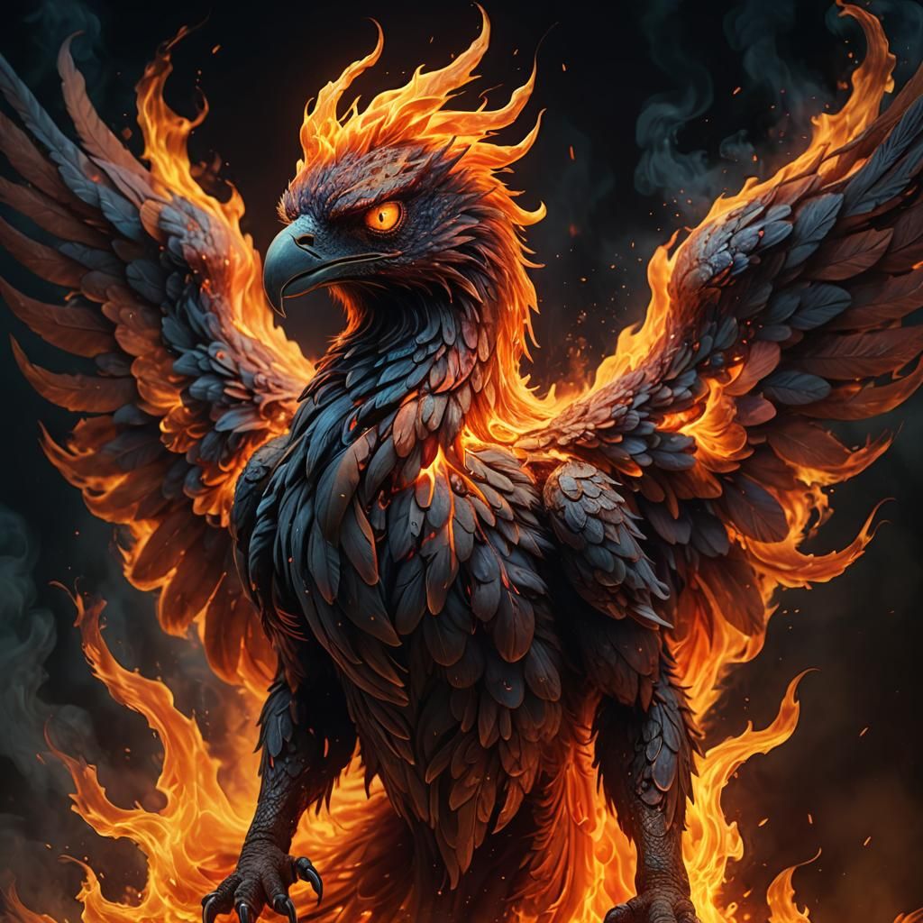 Fiery Phoenix Rebirth in Surreal Digital Art
