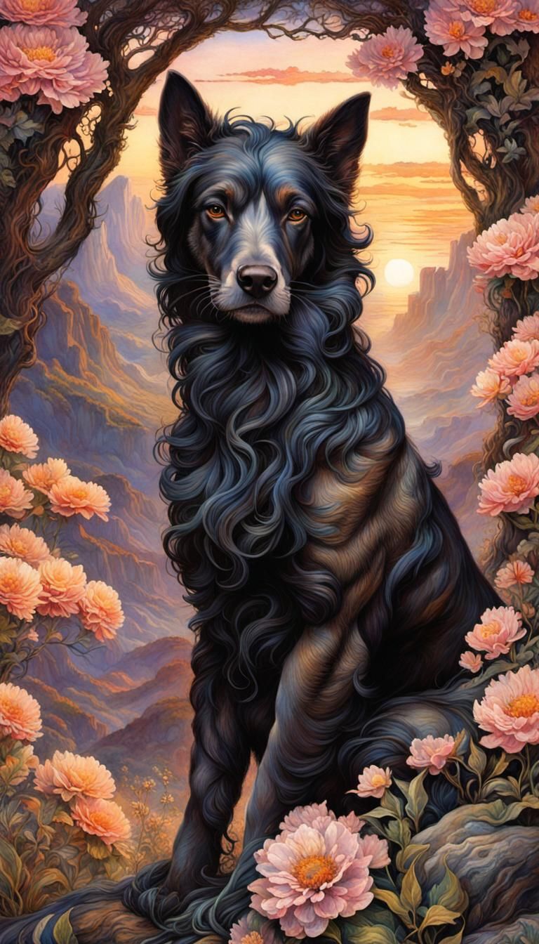 Surreal Alpine Landscape with Slender Man, Watercolor Style