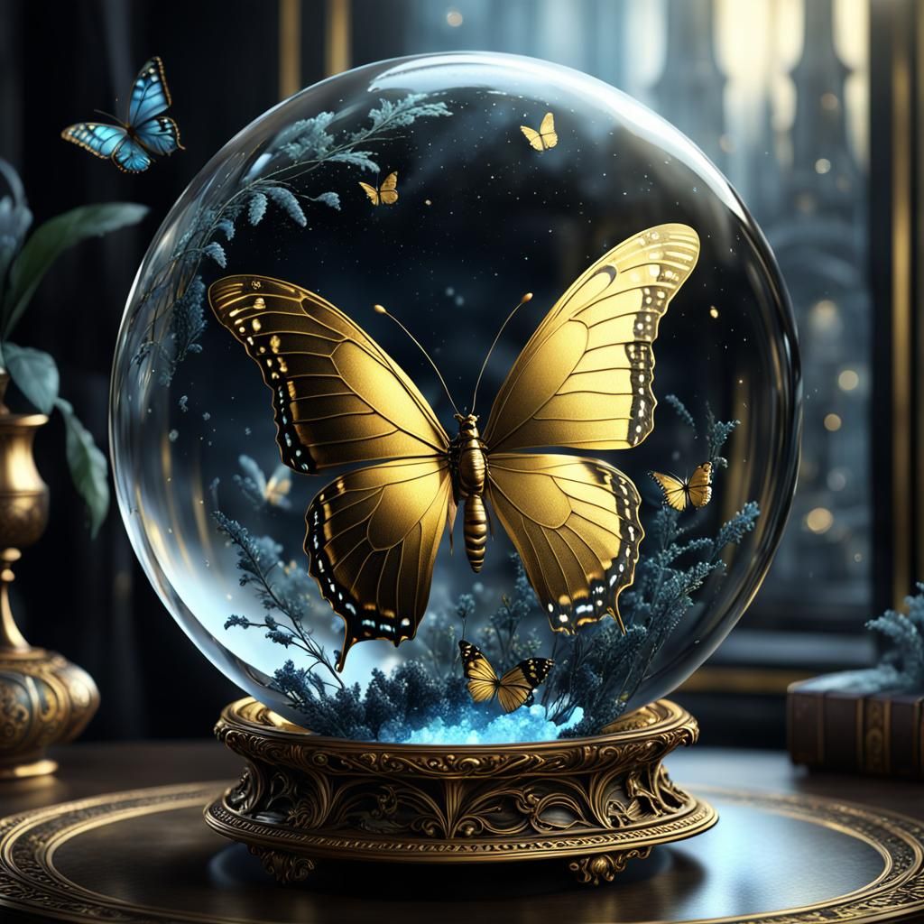 Black and Gold Butterfly in Crystal Ball