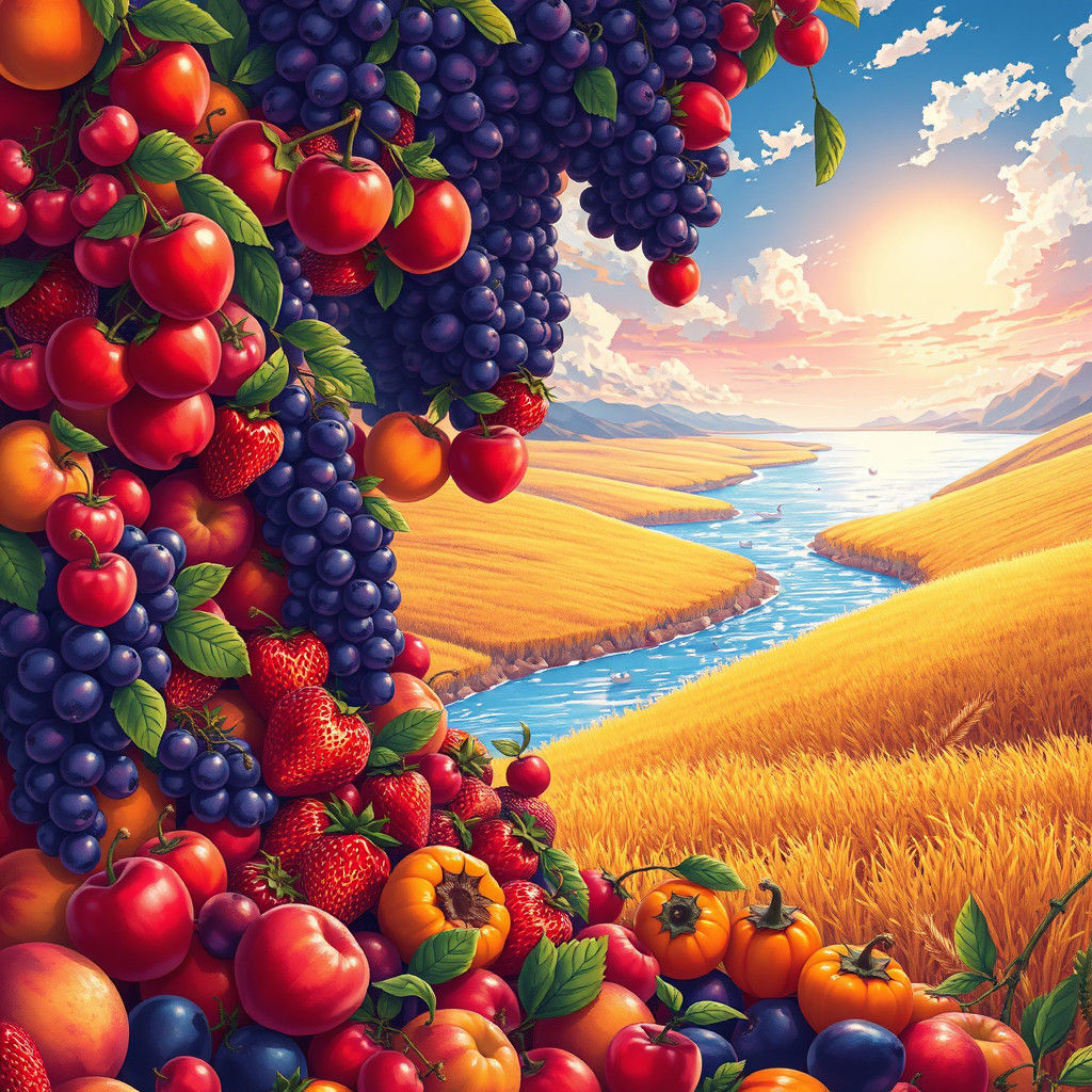 Fantastical Landscape of Overflowing Fruit Abundance