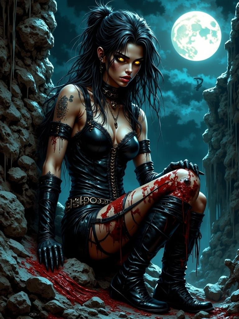 Ghoul Emerges from Crypt Under Moonlight