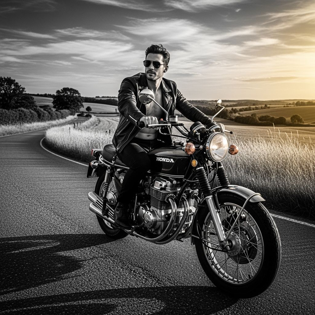 Man on Honda Motorbike in Fine Art Style