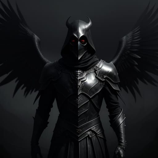 Dark Figure in Pewter Mask, Haunting Landscape