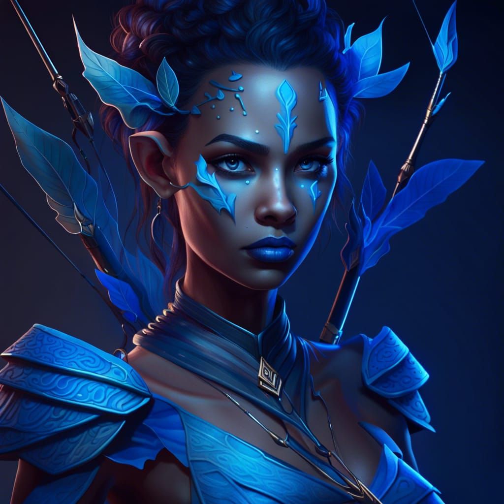 Beautiful Blue Avatar Archer in Fantasy Style