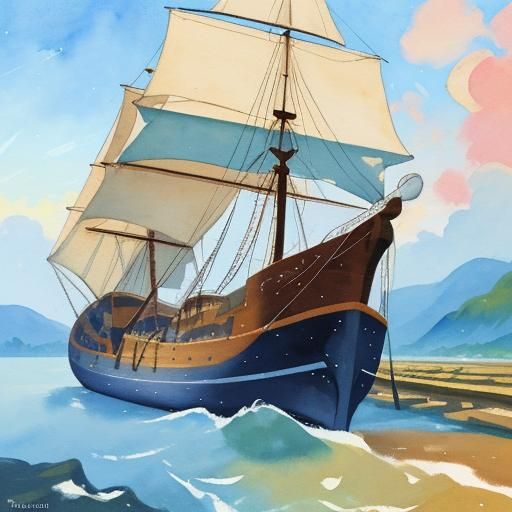 Boats in Motion Gouache Watercolor Masterpiece