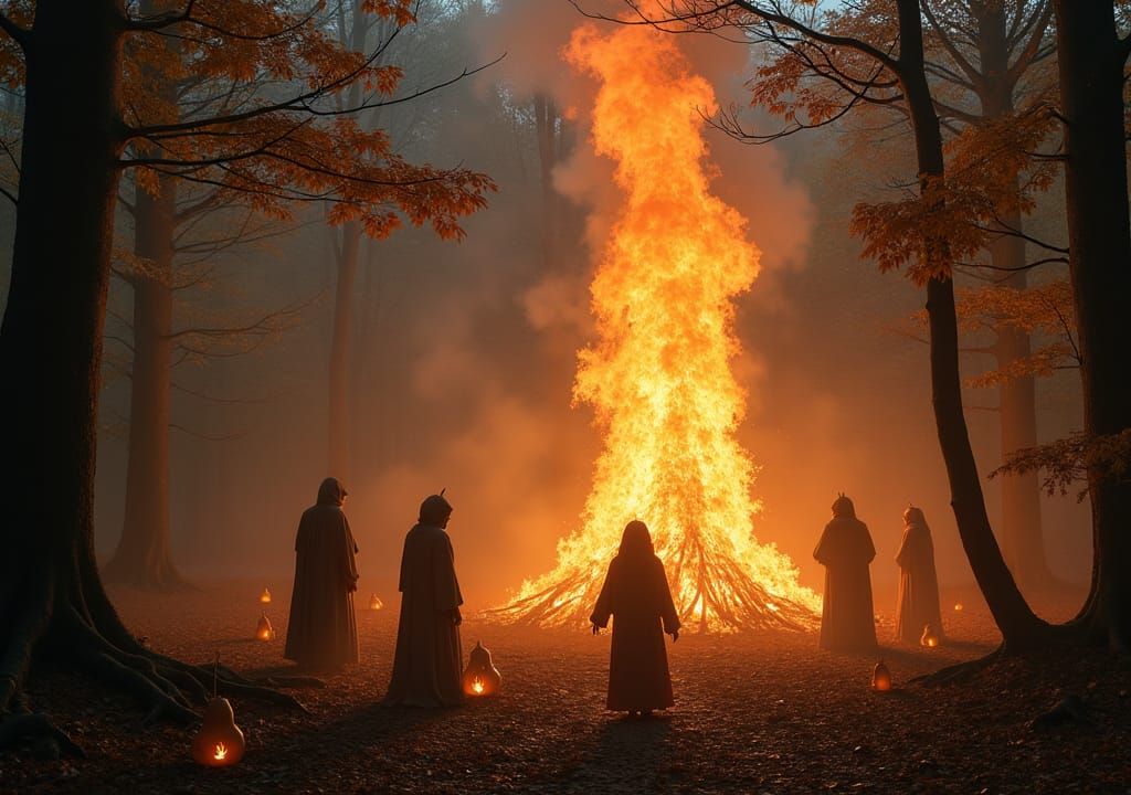 Celtic Samhain Celebration in Misty Forest Glade