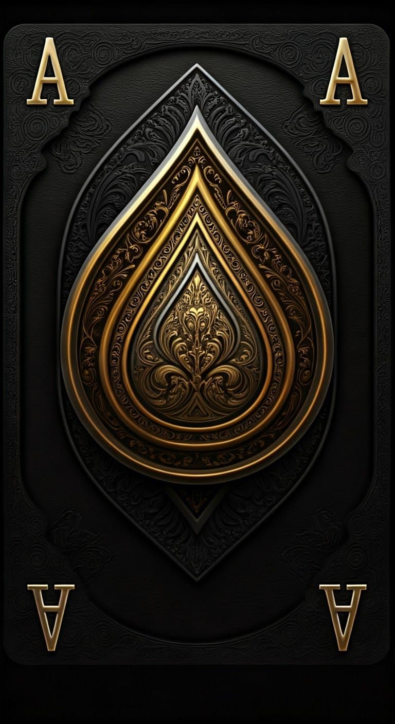 Surreal Metallic Playing Card in Ornate Gold and Silver Styl...