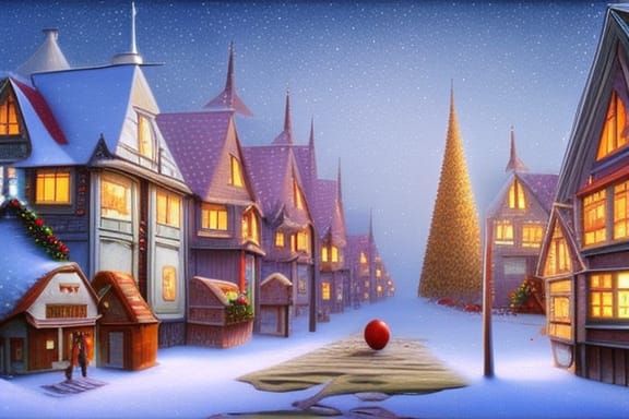 Christmas Town in Golden Ratio, Surreal Style