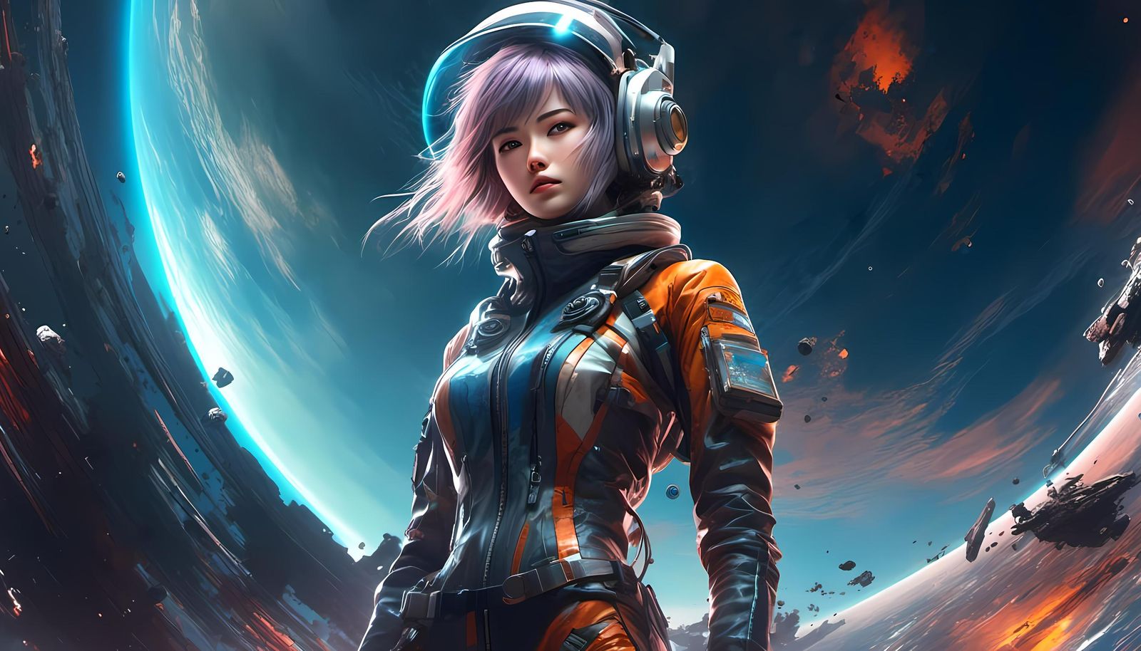 Anime Girl in Space Jumpsuit: Cyberpunk Splash Art