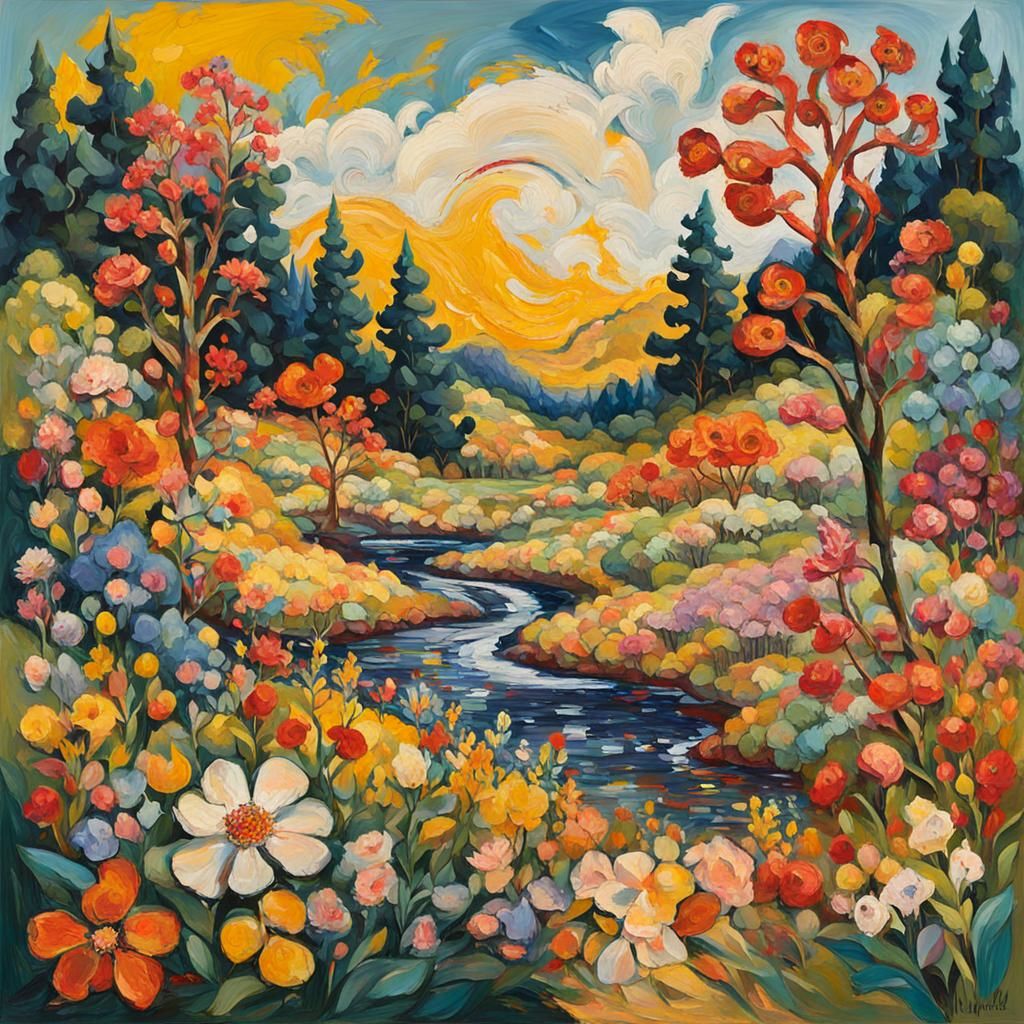 Vibrant Nature and Wildlife Fusion in Expressionist Style