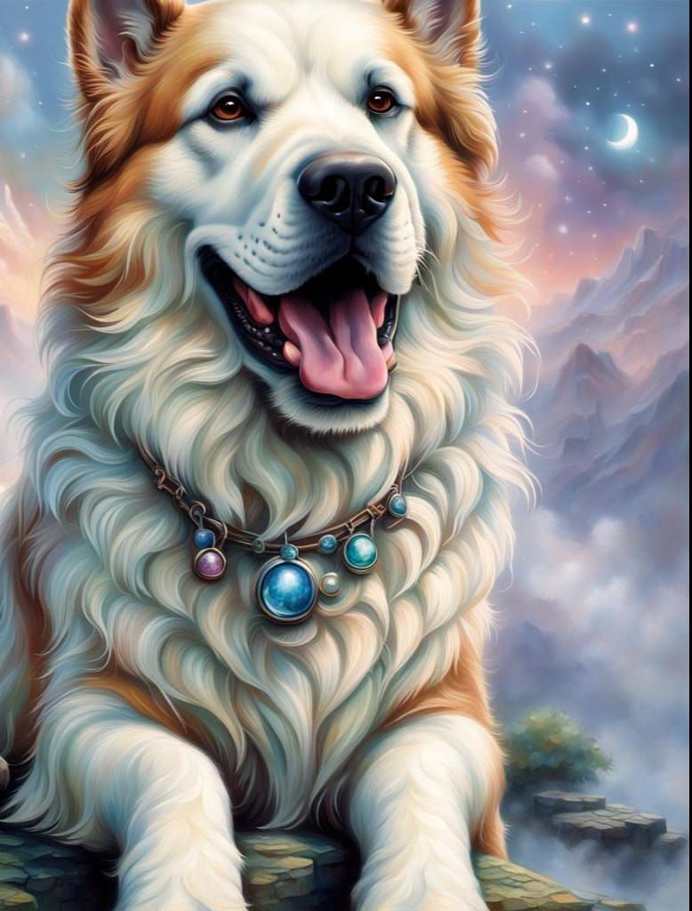 Ethereal Fantasy Portrait of a Happy Dog