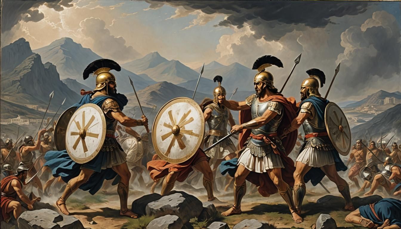 The canvas is divided into two equal parts by a vertical line down the center. On the left side, facing right, are two G...