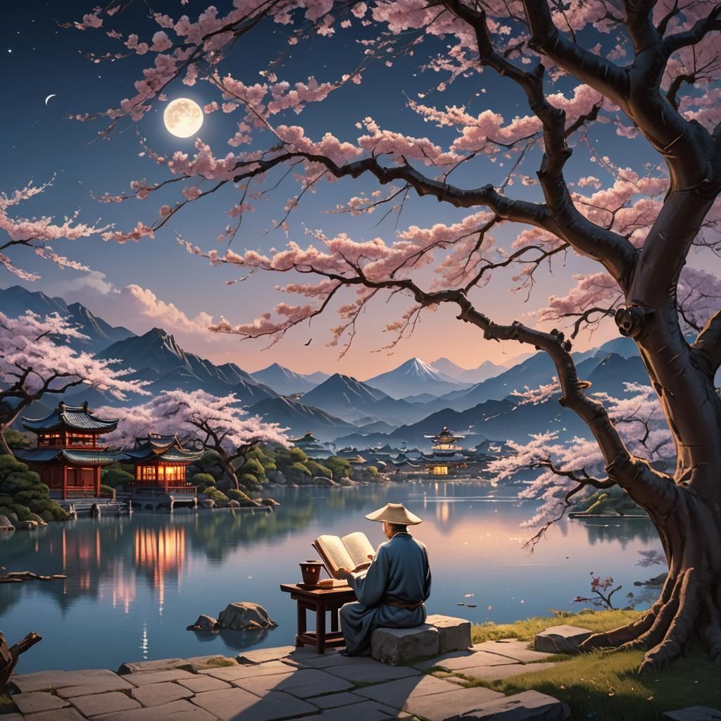 Sakura Tree Scene Inspired by Miyazaki and Shinkai