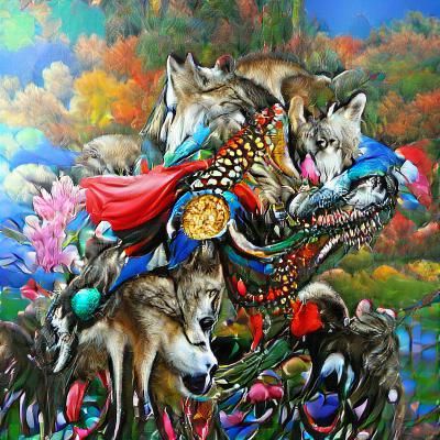 Colorful Wolf Totem Painting
